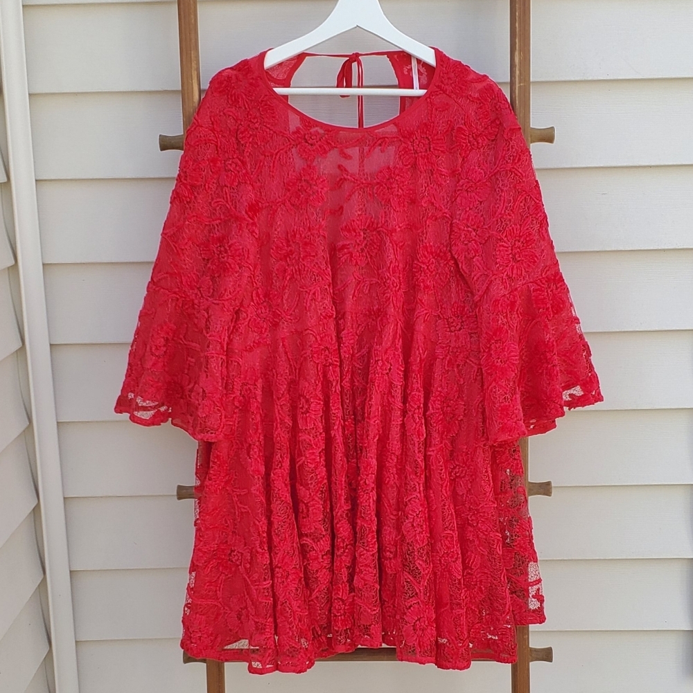 Free People Le Fleur Red Mini Dress Size S - Picture 3 of 8